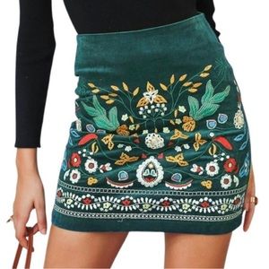 Simplee Embroidered Boho Corduroy Mini Skirt Sz S